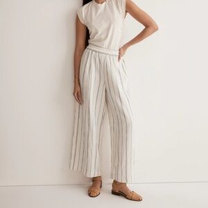 NWT Madewell Linen Untailored Wide-Leg Crop Pant in Striped Lightspun, sz S